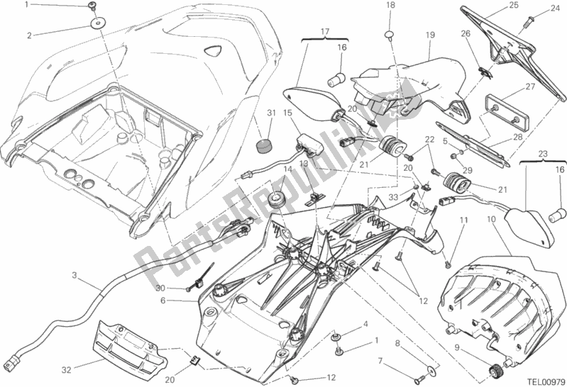 All parts for the Number Plate Holder - Tail Light of the Ducati Multistrada 1200 ABS Thailand 2017